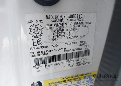 2012 Lincoln Navigator L from USA, damaged, VIN 5LMJJ3J5XCEL06166